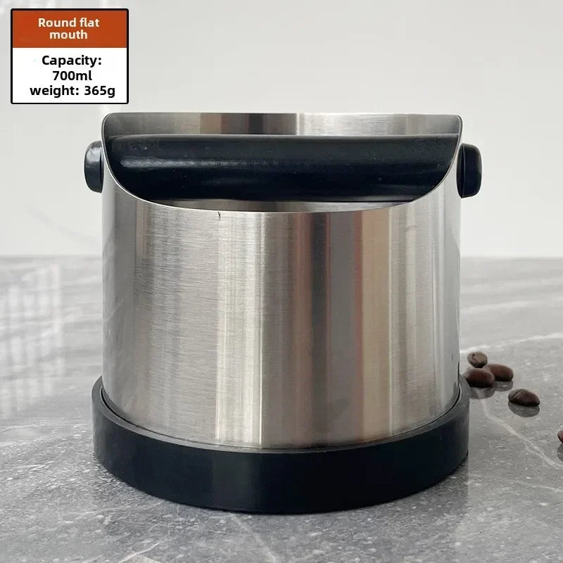 Coffee Knock Box Stainless Steel Espresso Knock Box Non Slip Coffee Ground Knock Box with Rubber Ring Beveled Coffee Ground Bin