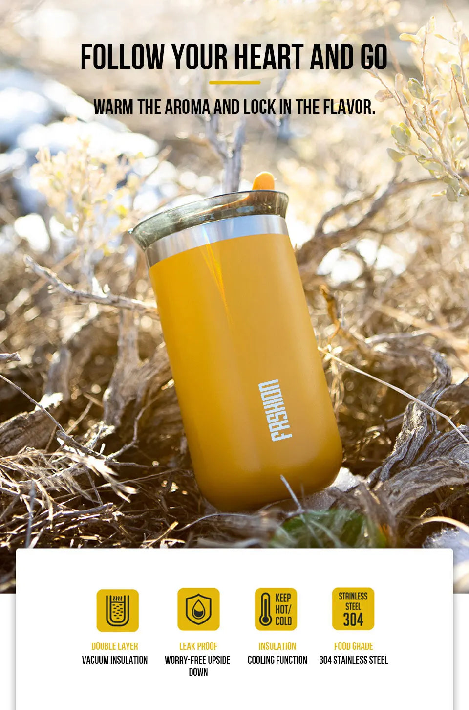 Thermal Mug Thermos Bottle, Insulated Coffee Tumbler, Leakproof Travel Drinkware