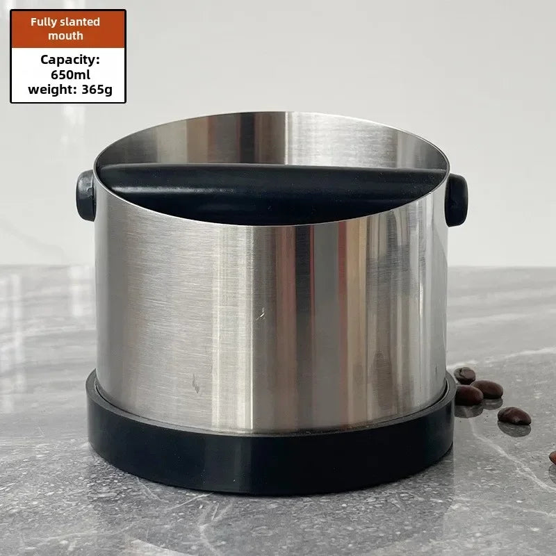 Coffee Knock Box Stainless Steel Espresso Knock Box Non Slip Coffee Ground Knock Box with Rubber Ring Beveled Coffee Ground Bin