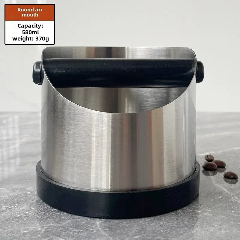 Coffee Knock Box Stainless Steel Espresso Knock Box Non Slip Coffee Ground Knock Box with Rubber Ring Beveled Coffee Ground Bin