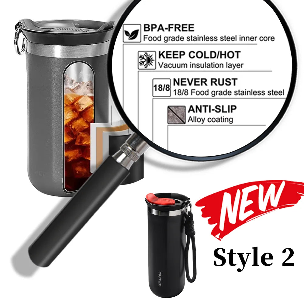 Stainless Steel Vacuum Flask, Leakproof Travel Coffee Mug, Insulated Drinkware